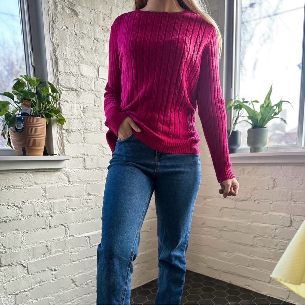 Women's Pink Cable Knit Sweater